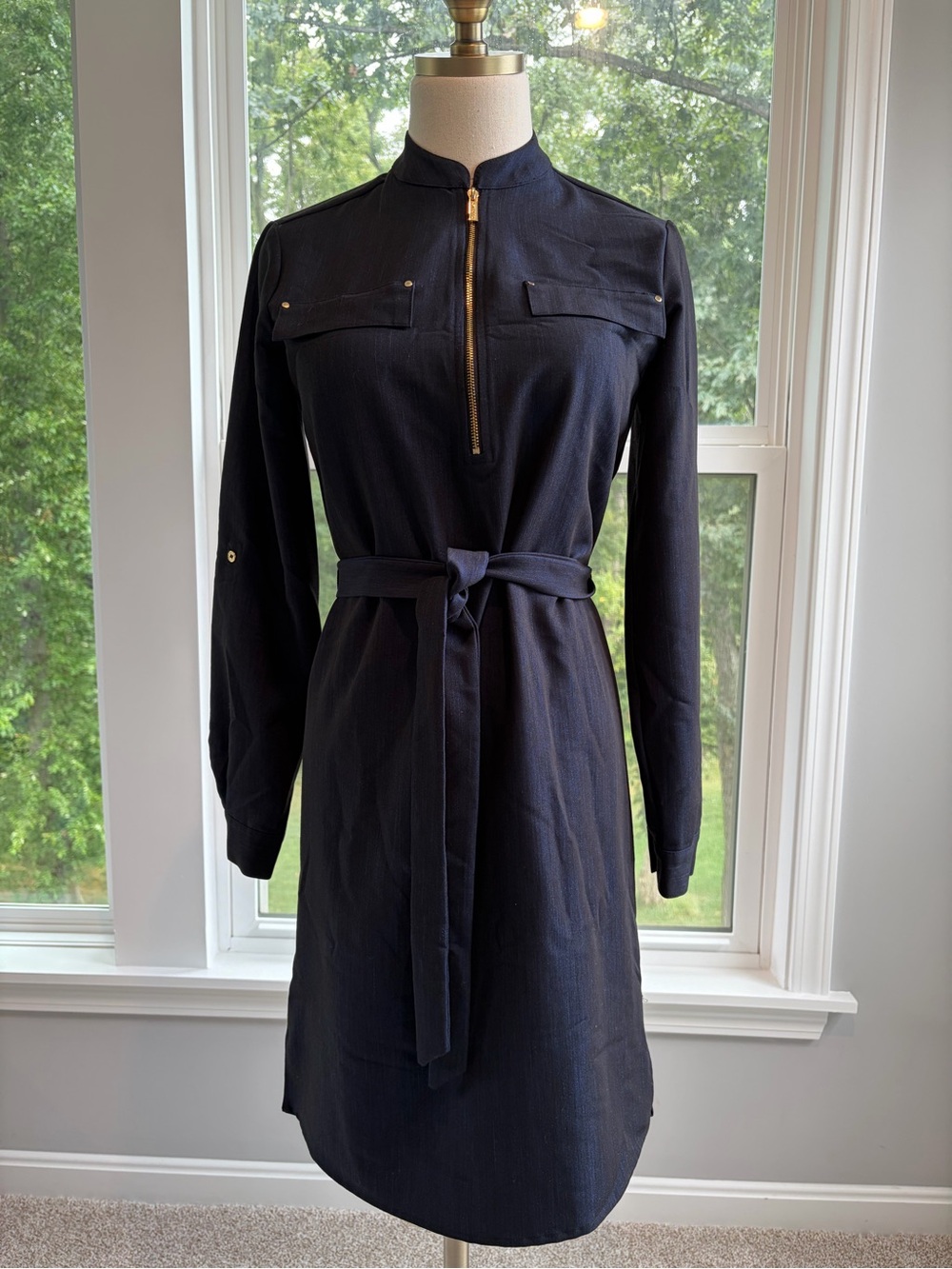 Calvin Klein Women’s Navy Long Sleeve Belted Shirt Dress